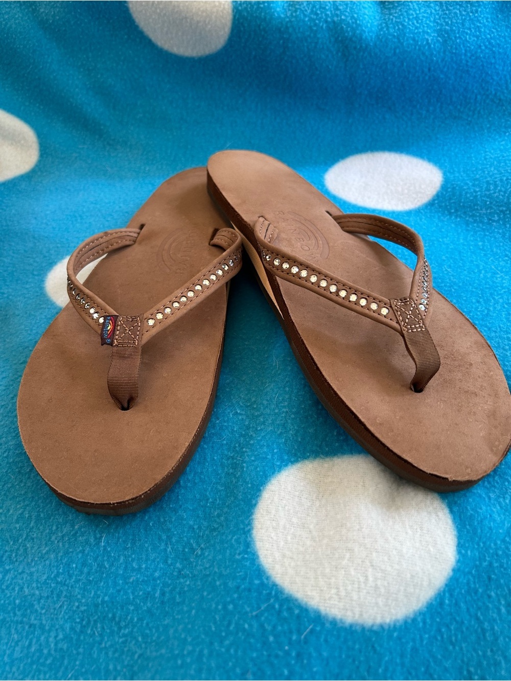Rainbow Brown Rhinestone-Trim Flip Flop Sandals